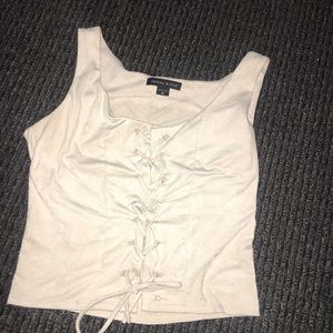 KENDALL AND KYLIE cream lace up tank top
